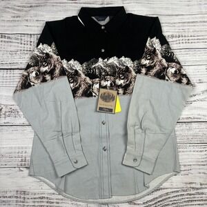 NWT Vtg Roper Shirt Women's Medium Black Gray Wildlife Wolf Western Mountains